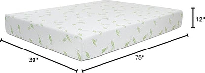 NapQueen Twin Size Green Tea Infused Memory Foam Mattress, 12 Inch, CertiPUR-US Certified