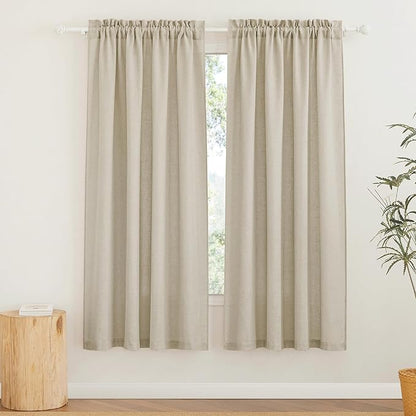 RYB HOME Beige Linen Curtains for Living Room, Rod Pocket Soft Thick Linen Burlap 72 Inch Length Light Filtering Privacy Assured for Home Office Dining Room, W 34 x L 72 inches, 2 Panels Set