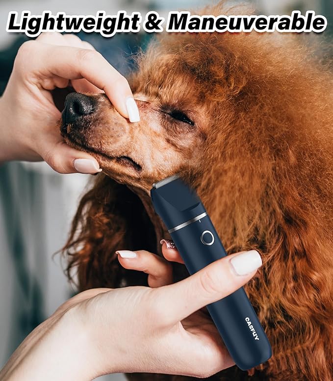 Casfuy Cordless Hair Trimmer, Low Noise Grooming Clipper for Dogs Cats & Small Pets, USB Rechargeable, Double Blades for Trimming Hair Around Paws, Eyes, Ears, Face, Rump-Mewly Pet