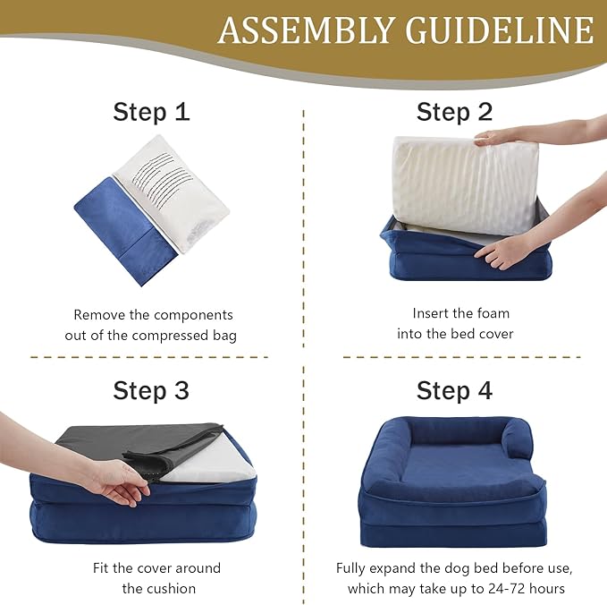 Bedfolks Orthopedic Dog Bed Extra Small, Waterproof Dog Sofa Bed for Small Dogs & Cats, Egg Foam Pet Couch Bed with Removable Washable Cover and Nonslip Bottom, Navy Blue-Mewly Pet