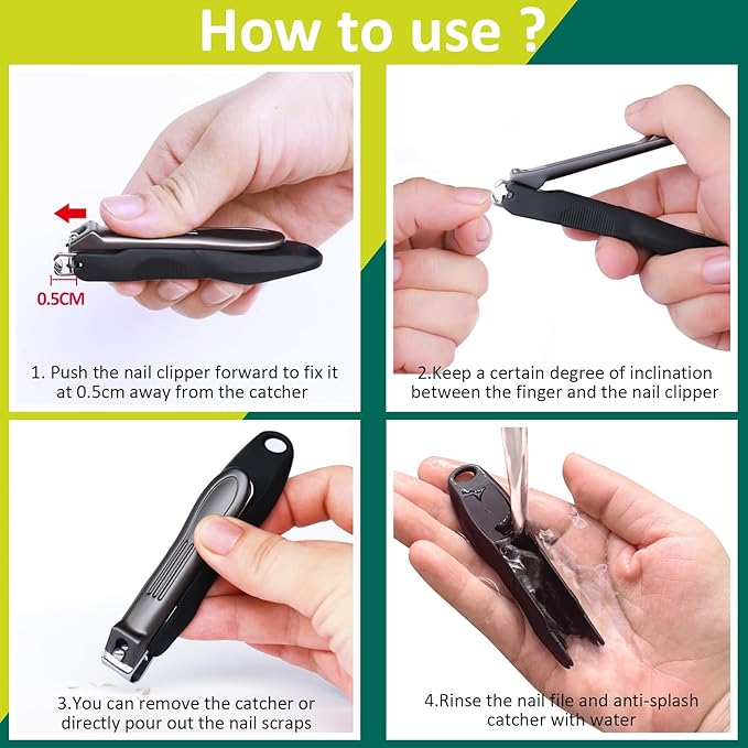 GLAMFIELDS Nail Clipper with Catcher, Large Fingernail Toenail Clipper,Slanted Edge Nail Clippers Leather Case Packed Good Gift for Men and Women 2PACK Large/Small-Mewly Pet