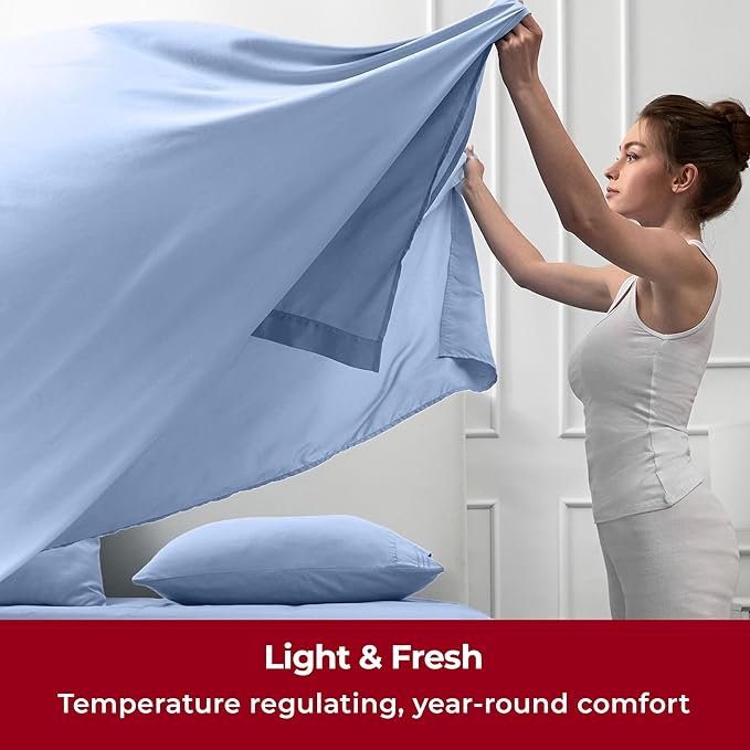 Mellanni Split King Sheets Set - 5 PC Iconic Collection Bedding - Hotel Luxury, Extra Soft, Cooling Bed Sheets - Wrinkle, Fade, Stain Resistant (Split King, Sky Blue)