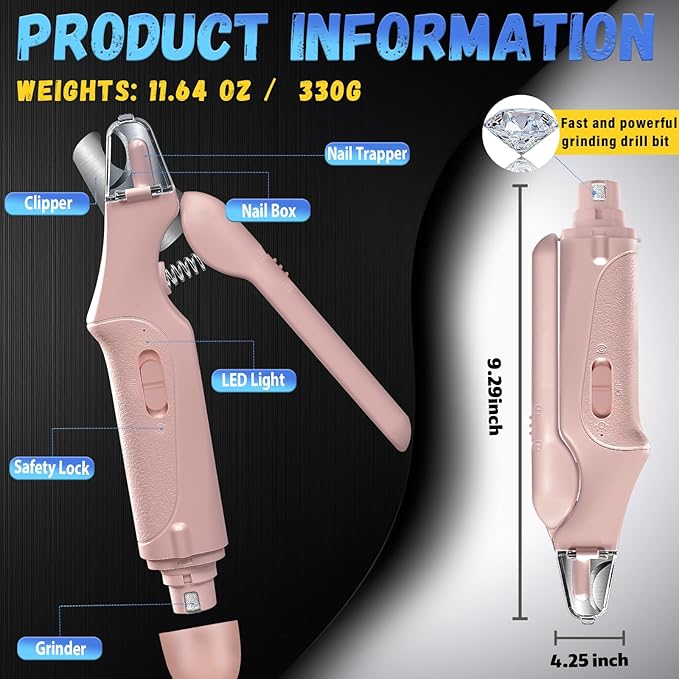 2 in 1 Dog Nail Clippers and Grinder with Lights & Cat Nail Clipper for Large Medium Small Dogs Cats Nail Trimmers USB Rechargeable with 2 LED Lights Dog Claw Care for Non-Black Nails-Mewly Pet