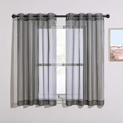 NICETOWN Voile Sheer Window Curtain Panels, Grommet Airy and Breathable Short Sheer Drapes with Light Through for Son/Boys Bedroom, Dark Grey, 54" Wide by 54" Long, 1 Pair