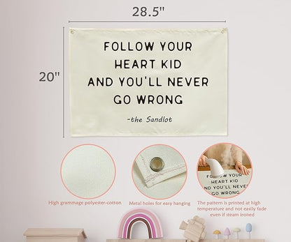 Mental Health Inspirational Rectangular Banner Flag Wall Sign Decor Gift for Boy Girl Kid Teen,Classroom Therapy Office Homeschool Reading Room Bedroom -Follow Your Heart Kid-Birthday Christmas Gift