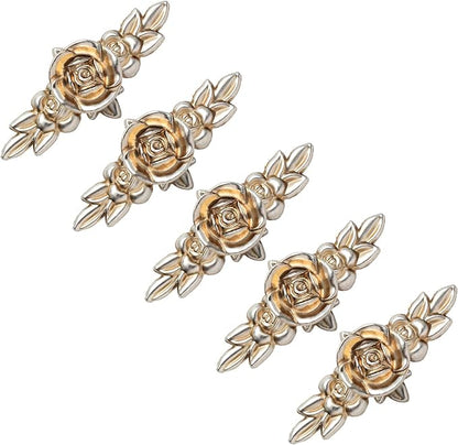 Uenhoy 5 Pcs Rose Cabinet Knobs with Backplate, Vintage Floral Drawer Knob Pulls, Zinc Alloy Rose Flower Drawer Pull Handles for Cabinets and Dresser - 4 Inch, Antique Silver
