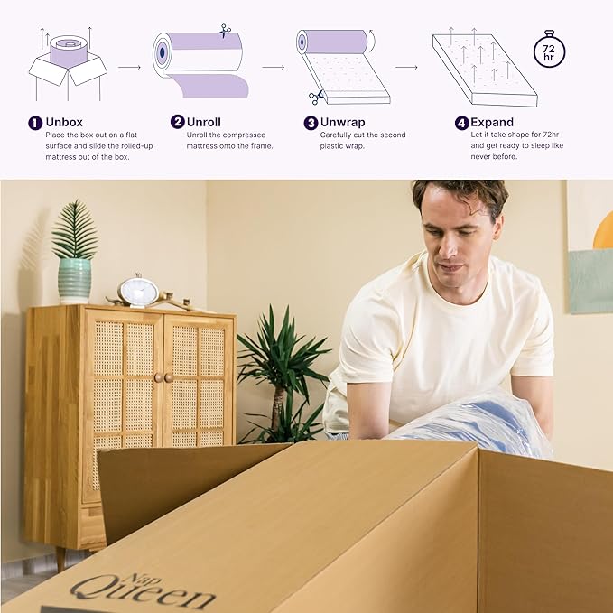 NapQueen Queen Mattress, 8 Inch Victoria Hybrid Cooling Gel Infused Pocket Spring and Memory Foam Mattress, Queen Size Mattress Bed in a Box, CertiPUR-US Certified, Fiberglass-Free Mattress