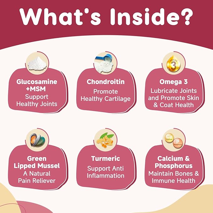 Glucosamine for Dogs - Joint Supplement for Dogs with Chondroitin, MSM, Omega 3, Hemp, Turmeric for Dog Joint Pain Relief, Dog Joint Supplement with Calcium Support Cartilage & Bone Health, 180 Chews-Mewly Pet