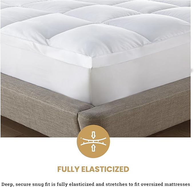 Superior Mattress Topper, Down Alternative, 2 Inch Deep Sized Bed Pillow Top, Comfort Pad, Fluffy Mattress-Topper Protector, Plush Cooling Extra Soft, Hotel Quality, All-Season, Twin XL, White