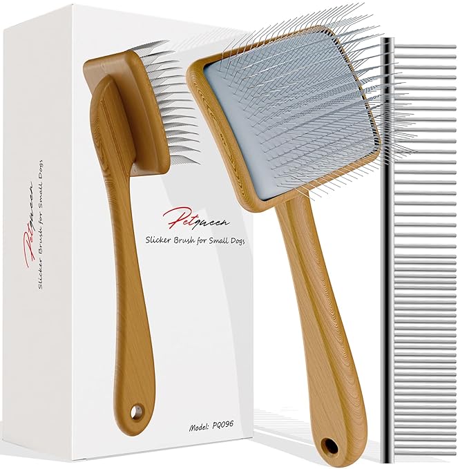 Slicker Brush for Dog, Doodles and Poodle Brush, for Tangles, Fluff Coat, Curly Hair Pets, Remove Loose Fur, Matts, Undercoat, Double Coat, 24mm Pins, 3.5''*2.4'' Head, Medium Size, Wood-Mewly Pet