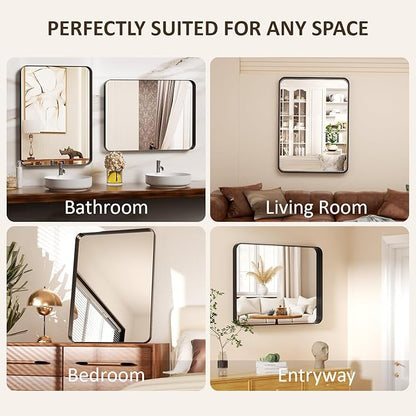 22×30 Silver Bathroom Vanity Mirror for Over Sink - Rectangle Framed Mirrors for Wall with Tempered Glass & Rounded Corners for Bedroom, Living Room, Horizontal/Vertical, Modern Farmhouse