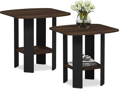 Furinno Simple Design 2-Pack End Side Table, Columbia Walnut/Black