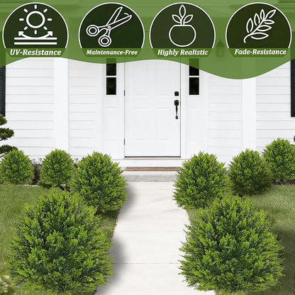 2 Pack 24”Artificial Topiary Ball Tree with Spike Soft Cypress Realistic Faux Cedar Pines Christmas Trees UV Rated Fake Shrubs for Christmas Pot Fillers Front Door Porch Indoor Outdoor Xmas Decor