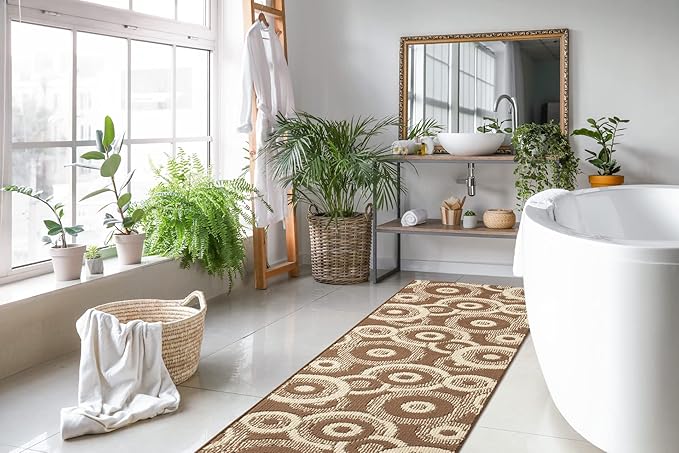 Custom Length Cut to Size Modern Farmhouse Carpet Runner Rug for Hallways, Non Slip Rubber Backed, 31 inch Wide X Customized Length, Geo Brown, 31 inch X 5 feet