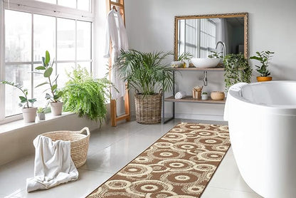 Custom Length Cut to Size Modern Farmhouse Carpet Runner Rug for Hallways, Non Slip Rubber Backed, 31 inch Wide X Customized Length, Geo Brown, 31 inch X 5 feet