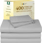 Split King Sheets for Adjustable Bed, Natural 100% Cotton Sheets, 400 Thread Count Sateen, Deep Pockets with All Around Elastic for a Snug Fit, Cool & Durable Bedding Set - Light Grey
