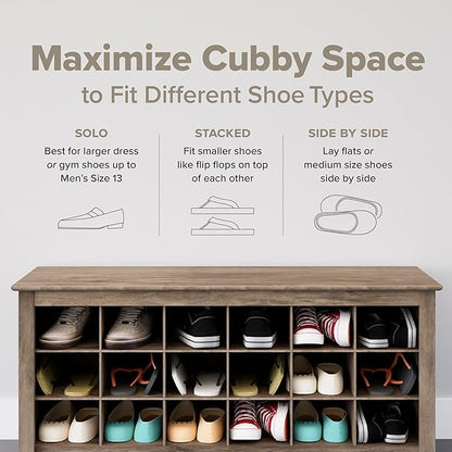 Prepac Gray Hall Tree, Shoe Cabinet, Storage Cabinet with 24 Shoe Cubbies and 6 Double Coat Hooks 15.5" D x 60" W x 77" H