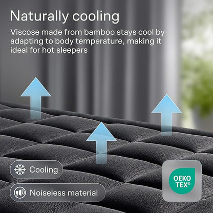 Ultra Soft Full Size Mattress Topper - Viscose Made from Bamboo Pillow Top Mattress Pad for Back Pain Relief - Naturally Cooling for Hot Sleepers, Black