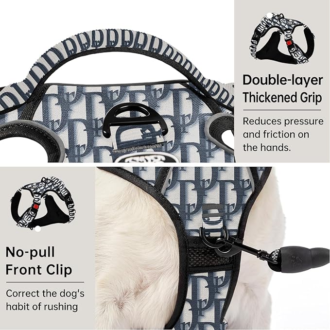 IVY&LANE No Pull Dog Harness with Leash Set, Reflective No Choke Pet Vest,Adjustable Oxford Dog Vest Harness with Easy Control Handle for Small Dogs (Vintage Blue,S)-Mewly Pet