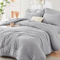 HYMOKEGE Light Grey Full Size Comforter Sets Seersucker 7 Pieces, All Season Luxury Bed in a Bag for Bedroom, Bedding Set with Comforters, Sheets, Pillowcases & Shams