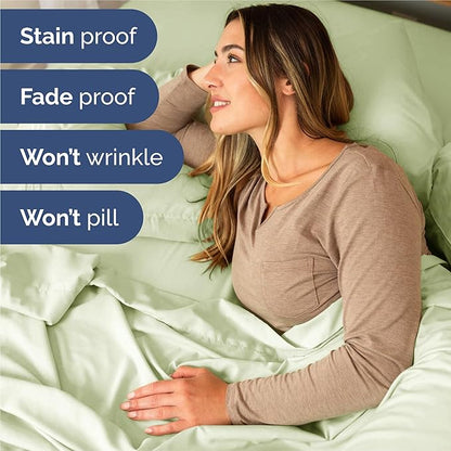 Split King 7 Piece Sheet Set - Comfy Breathable & Cooling - Soft Hotel Luxury Bedding Set with 8-16 Inch Deep Pockets - 1 Flat & 2 Fitted Sheet & 4 Pillowcases - Wrinkle Free & Easy Care - Light Sage