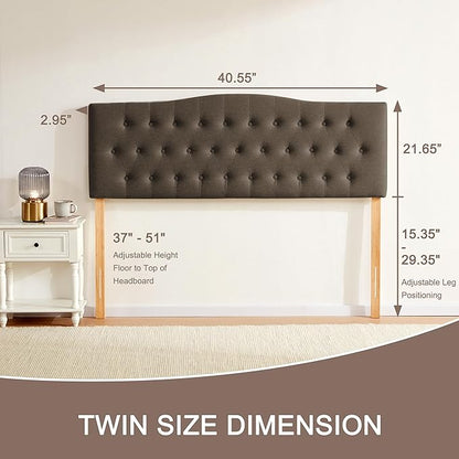 Tufted Upholstered Headboard Twin Size, Sturdy and Durable Solid Wood Bed headboard, Fabric Headboard Adjustable Height from 37” to 51”, Button Diamond Design Head Board, Chocolate