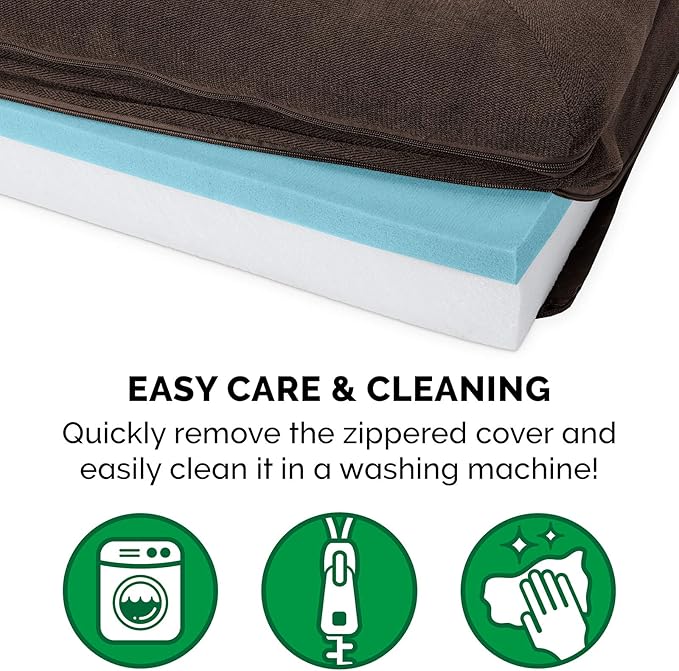 Furhaven Cooling Gel Dog Bed for Large Dogs w/ Removable Bolsters & Washable Cover, For Dogs Up to 95 lbs - Sherpa & Chenille Sofa - Coffee, Jumbo/XL-Mewly Pet