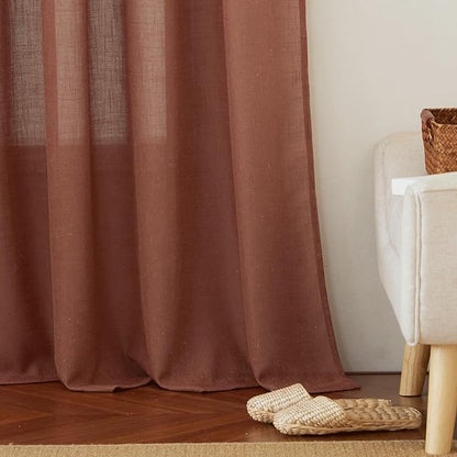 RYB HOME Terracotta Curtains Linen Blend Fall Drapes Semi Sheer Light Filtering Privacy Protected Window Curtains for Living Room, Bedroom, Home Office, Doorway, W 52 x L 84, 2 Panels Set