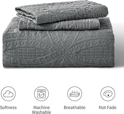 Love's cabin Quilts for Full Bed Dark Grey Bedspreads Bedding Set - Lightweight Bedspread Comforter - Coin Pattern Bedding Coverlet for All Season - 3 Pieces (1 Quilt, 2 Pillow Shams)