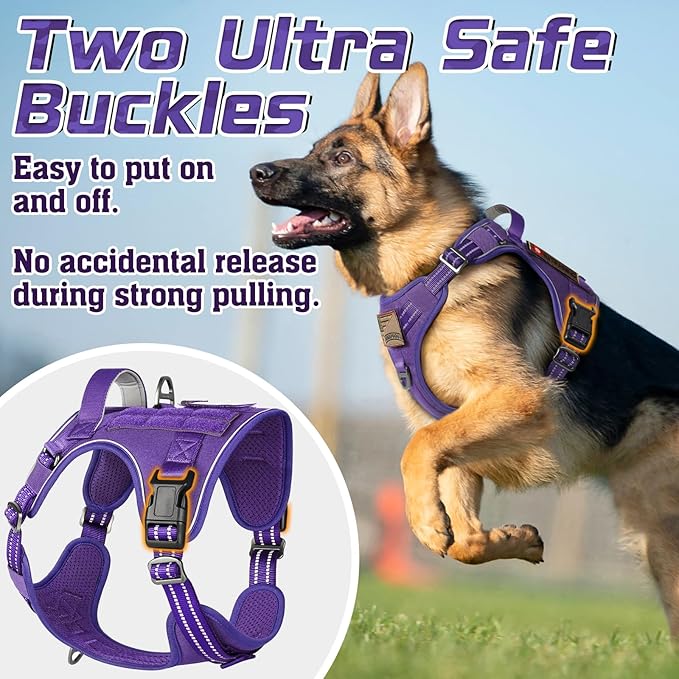 rabbitgoo Tactical Dog Harness for Small Dogs, No Pull Military Service Vest with Handle & Molle, Easy Control for Training Walking, Adjustable Reflective Straps, Purple, S-Mewly Pet