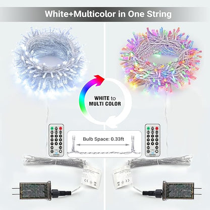 Brizled Color Changing Christmas Lights, 65.67ft 200 LED Dual Color Christmas Tree Lights with Remote, Cool White & Multicolor 11 Function Xmas String Light Indoor Outdoor for Xmas Party Home Wedding
