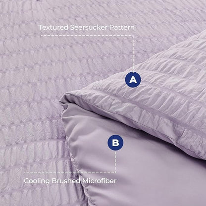HYMOKEGE Lavender California King Comforter Set Seersucker 7 Pieces, All Season Luxury Bed in a Bag for Bedroom, Bedding Set with Comforters, Sheets, Pillowcases & Shams