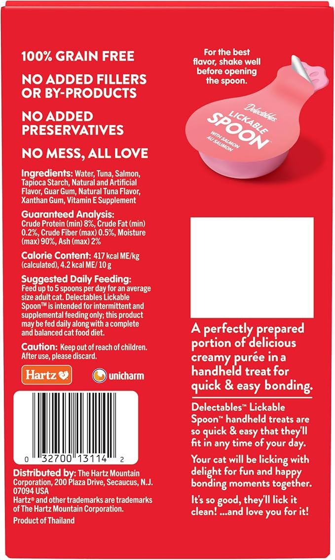 Hartz New Delectables Lickable Spoon Interactive Lickable Cat Treats for Quick & Easy Bonding, Salmon 32ct-Mewly Pet