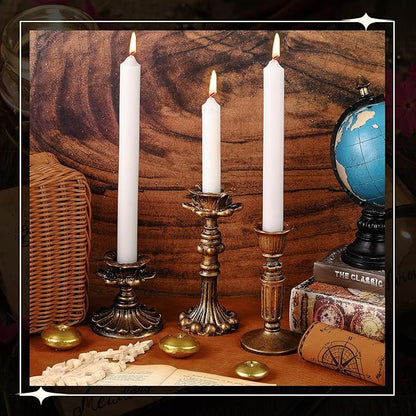 Suclain 6 Pcs Vintage Candlestick Holders Taper Resin Candle Holder Retro Antique Candle Holder Floral Decorative Candlesticks for Wedding Anniversary Table Centerpieces Fireplace Home Decor(Bronze)