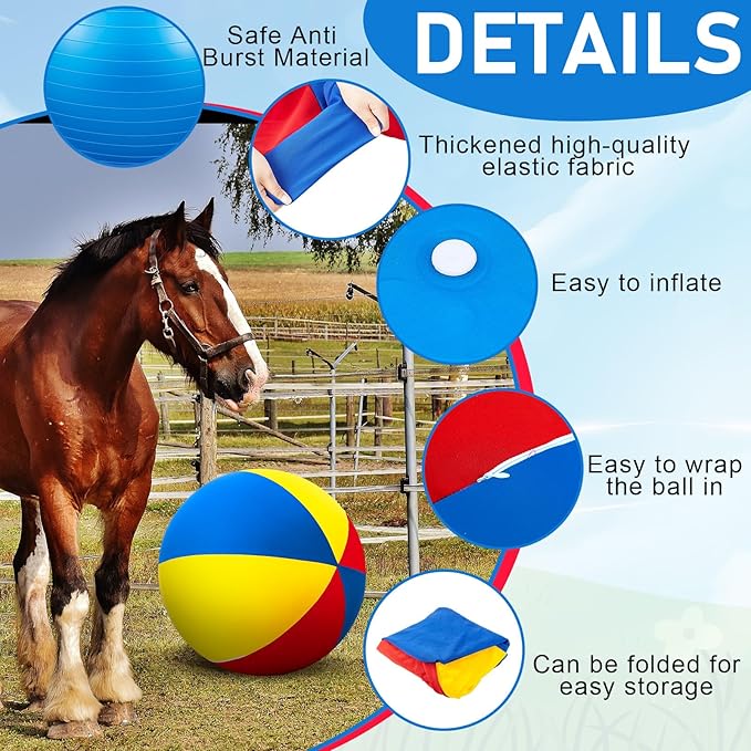 40inch Giant Herding Ball with Ball Cover Anti Burst Please Watch VCR for How to Inflation Horse Toys for Horses Stall Entertainment Play, Pump Included(Colorful,Classic)-Mewly Pet