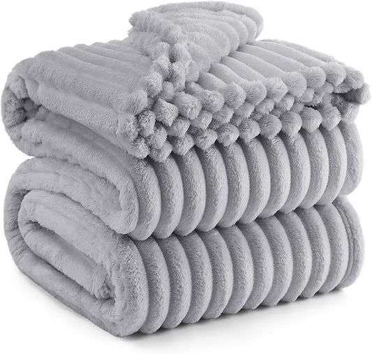 Bedsure GentleSoft Blankets Queen Size for Bed - Cozy Soft Blankets for Women, Cute Large Fleece Throws for Girls, Light Grey, 90x90 Inches