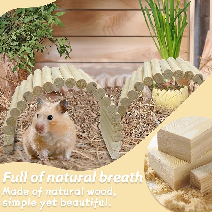 PIVBY 2PCS Wooden Hamster Ladder Bridge, Flexible Wood Tunnel Hide, Hamster Chew Toys for Small Animals Guinea Pig, Rat, Chinchilla, Gerbil, Mice, Mouse (Natural)-Mewly Pet