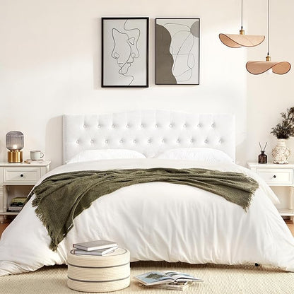 Tufted Upholstered Headboard California King, Sturdy and Durable Solid Wood Bed headboard, Fabric Headboard Adjustable Height from 37” to 51”, Button Diamond Design Head Board, White