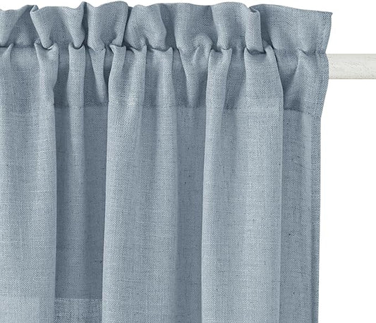 RYB HOME Thick Blue Linen Curtains 72 inch Length for Home Office Nursery, Thick Heavy Textured Breathable Privacy Assured Wrinkle Resistance Boho, W 52 x L 72 inches, Dusty Blue, 2 Panels