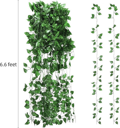 Tbestmax 473 Feet 72 Pack Artificial Ivy Leaf Plants, Green Vine Leaves, Greenery Hanging Garland, Fake Foliage Flowers for Home Kitchen Garden Office Wedding Wall Decor