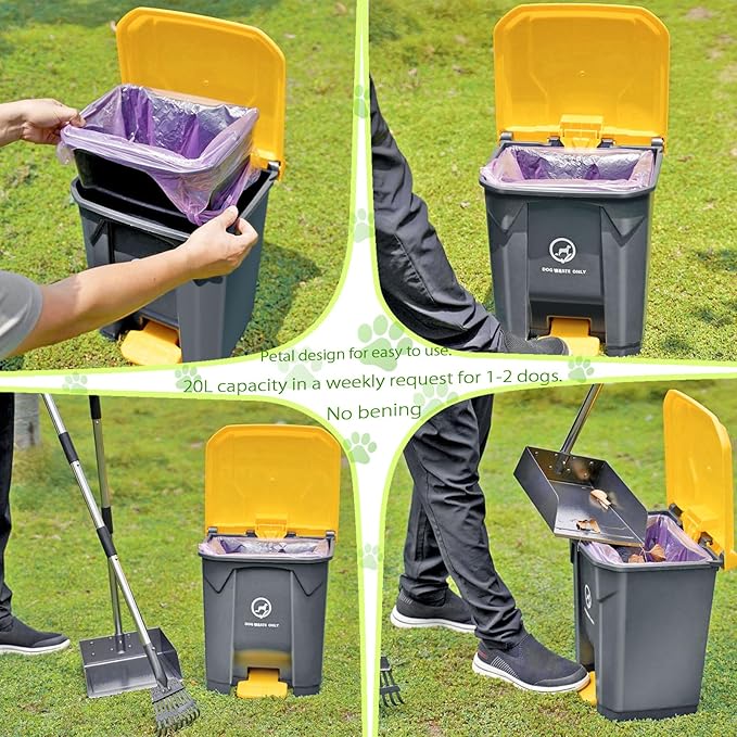 Outdoor Dog Poop Trash Can with Pooper Scooper & 60 Free Poop Bags -15 L/4 Gallon Dog Waste Trash Can Pet Waste Disposal Station with Inner Bucket - Metal Dog Pooper Scooper Great for All Sized Dogs-Mewly Pet