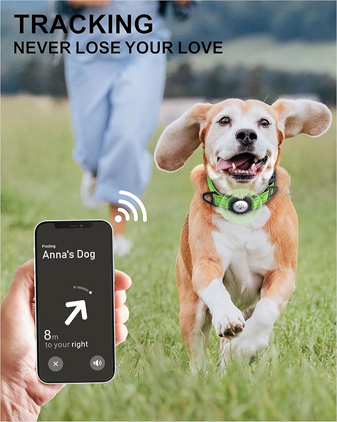 TagME Airtag Dog Collar,Waterproof Reflective Pet Collar with Airtag Holder,Soft Padded and Double D-Rings for Medium Dogs,Green-Mewly Pet