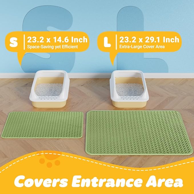 Cat Litter Mat - 23.2'' x 14.6'' Small Litter Trapping Mat, Easy to Clean Litter Box Mat, Waterproof, Urine-Proof, Non-Slip Kitty Litter Mats for Floor, Bright Green-Mewly Pet