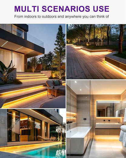 Outdoor LED Strip Lights Waterproof 2700K, 16.4ft IP67 High Density LED Tape Light Warm White, 600 LEDs, 252~300lm/ft, UL-Listed, 12V Dimmable Rope Lights for Balcony, Roof, Backyard, Patio, Garden