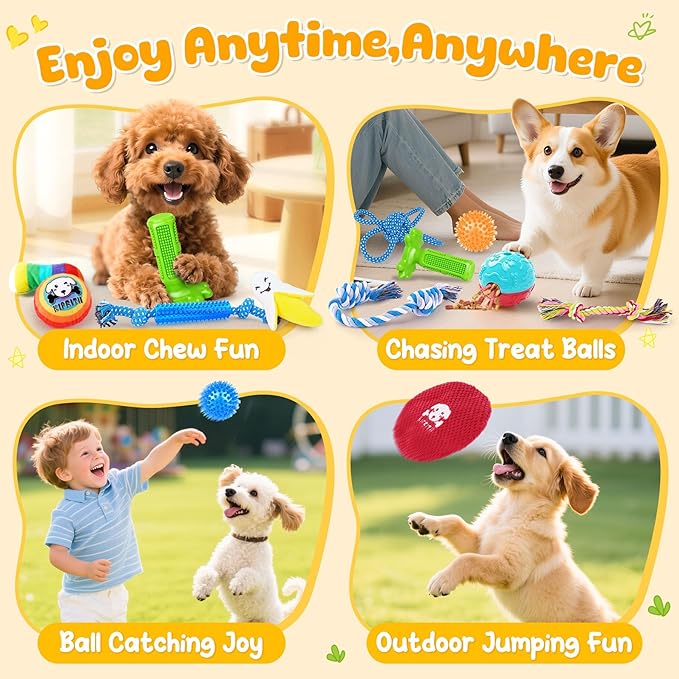 KIPRITII 25 Pack Various Puppy Dog Toys for Teething, Entertainment & Interaction, Puppy Chew Toys Pack with Rope Toy, Treat Balls and Dog Squeaky Toys for Puppies & Small Dogs-Mewly Pet