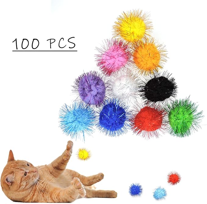 Andiker Cat Crinkle Balls, 2.36 Inches Colorful Cat Balls Chew and Chase Cat Mylar Crinkle Balls Lightweight Cat Toys for Indoor Cats to Keep Fit and Active (100pc)-Mewly Pet