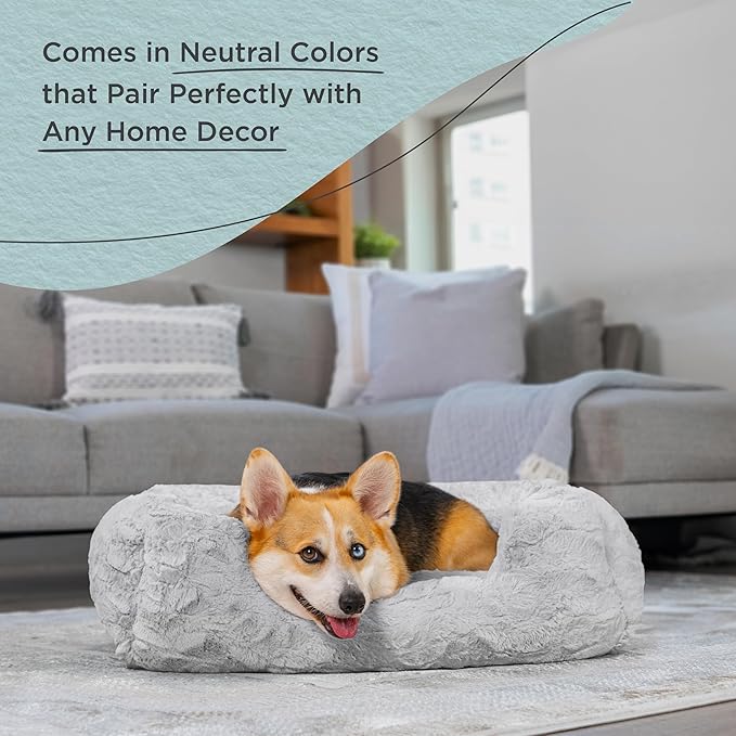Best Friends by Sheri Lux Lounge Bed Calming Faux Fur Dog Bed, Gray, Medium, 30" x 20"-Mewly Pet
