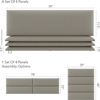 Vänt Upholstered Wall Panels - King/Cal King Size Wall Mounted Headboards - Vintage Leather Dusty Taupe - Twin/King - Set of 4 Panels (Each Individual Panel 39"x11.5")