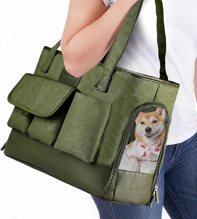Dog Carrier, Cat Carrier, Pet Carrier, Foldable Waterproof Premium Oxford Cloth Dog Purse, Portable Bag Carrier for Small to Medium Cat and Small Dog（Green）-Mewly Pet