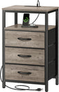 Huuger Nightstand with Charging Station, 27.6 Inch End Table Bedside Table with USB Ports and Outlets, Night Stand for Bedroom, Fabric Drawers, Oak